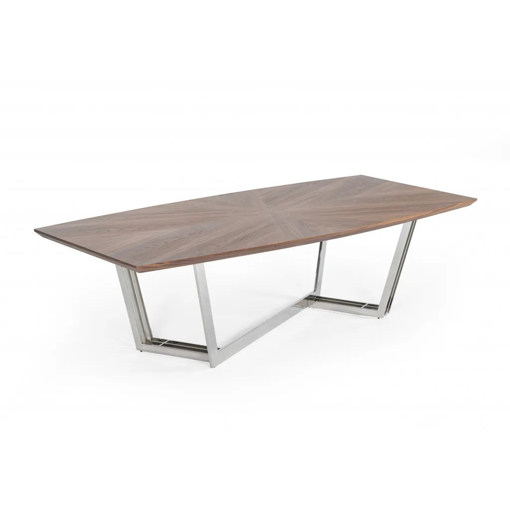 107" Rectangular Dining Table Walnut Silver Iron Manufactured Wood
