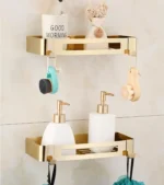 Bathroom Shelf Bath Storage Holder Wall Mounted Gold Stainless Steel Square Bath Shower Shelf Bath Shampoo Holder Corner
