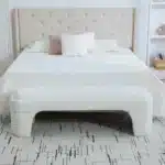 Goldoma Boucle Fabric Upholstered Armless Ottoman Foot Stool – side view