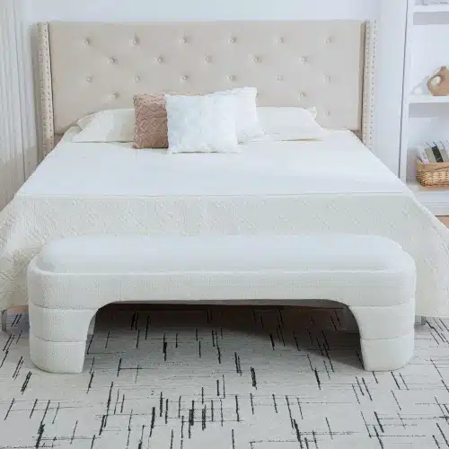 Goldoma Boucle Fabric Upholstered Armless Ottoman Foot Stool