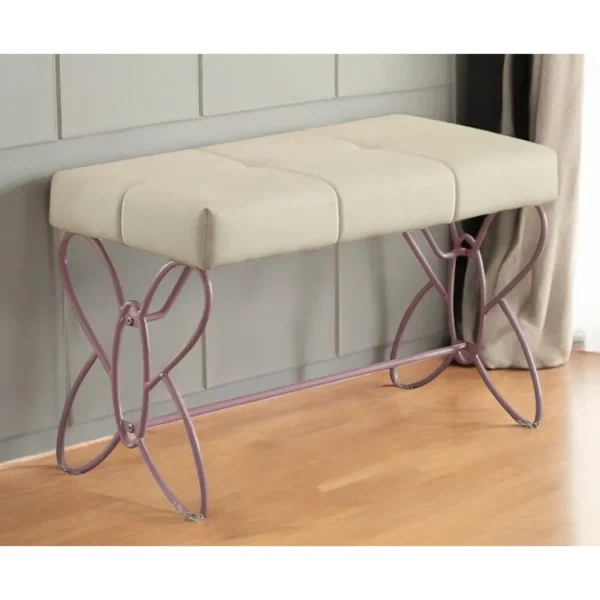 Goldoma 32" White and Purple Tufted Faux Leather Upholstered Bench