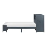 Goldoma Navy Blue Twin Adjustable Platform Bed with storage, bookcase headboard, hidden desk, drawers, and bench