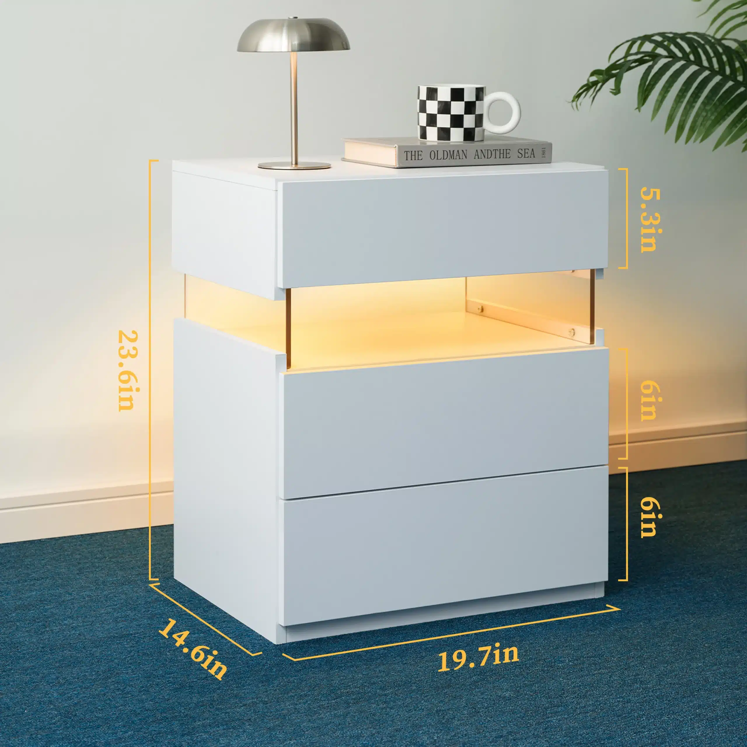 Goldoma LED Nightstand with 3 Drawers and Acrylic Top