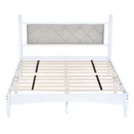 Goldoma solid wood bed frame with fabric headboard in full size white finish - sturdy rubberwood construction with upholstered headboard