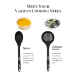 Premium silicone kitchen utensil set with spatulas, pliers, and spoons on a countertop