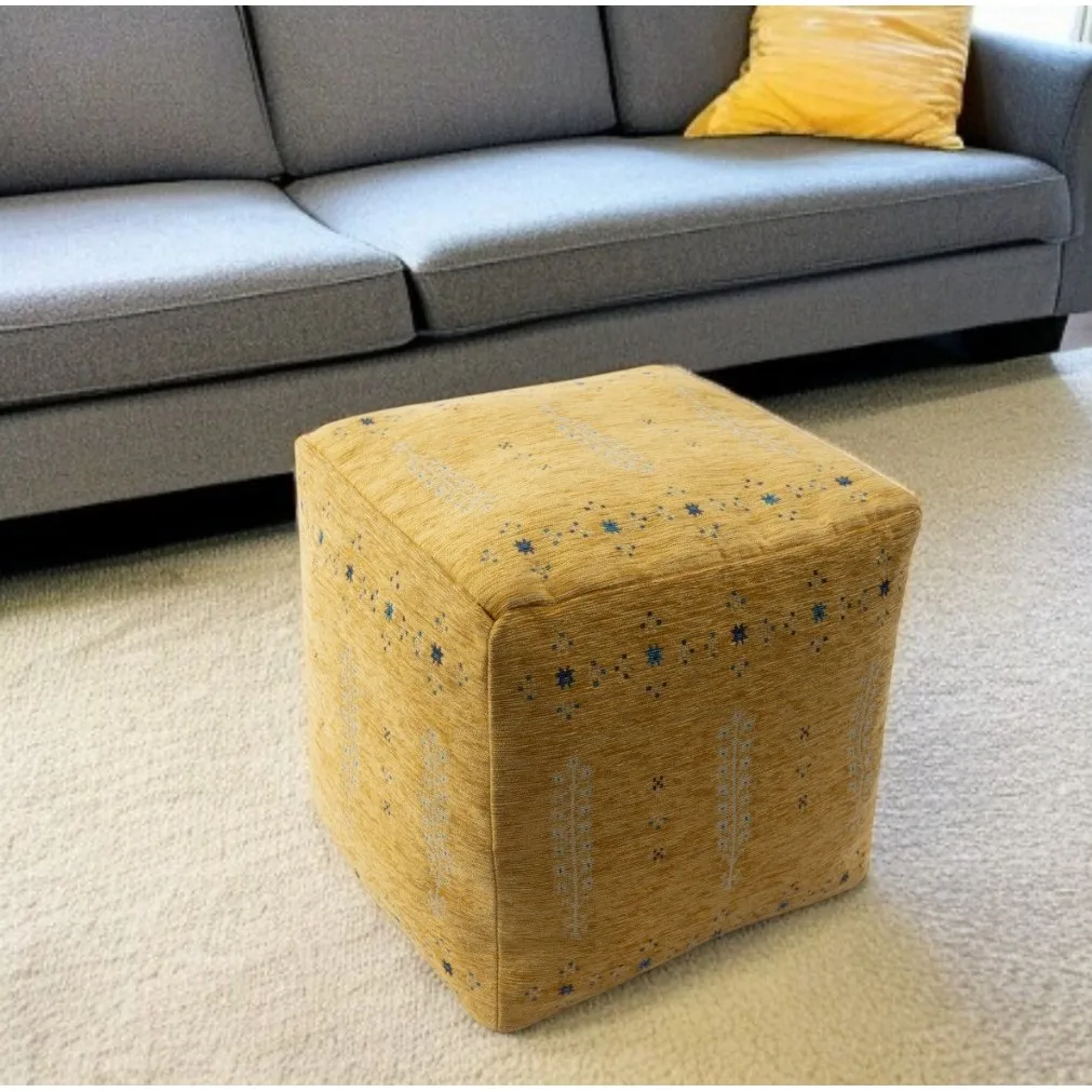 Goldoma 18" Yellow Abstract Pouf Ottoman – Square Foot Stool & Accent Seat Goldoma 18" Yellow Abstract Pouf Ottoman – Square Foot Stool & Accent Seat