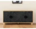 Carved floral sideboard with four doors in distressed natural and black finish