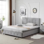 Goldoma full platform storage bed with 4 drawers and adjustable tufted headboard in linen fabric