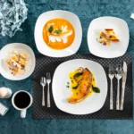 Elegant 50-piece porcelain tableware set by MALACASA Elisa series on a dining table
