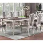 Antique White Oval Dining Table with 2 Leaves – Rubberwood & Oak Veneer – side view