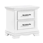 White 2-drawer nightstand with black handles made of durable wood, a classic bedside table for bedroom storage