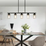 37" Modern Industrial 5-Light Chandelier with Clear Glass Shades,Matte Black Metal Frame Hanging Ceiling Light Fixture(No