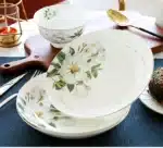 Bone China Plate Set for Household, Ceramic Dinner, Vegetable Dishes, Round Deep Plate, European Pastoral Tableware, 8 inch