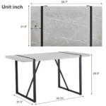 Modern 55 inch gray rectangular dining table for 4 with metal frame in dining room