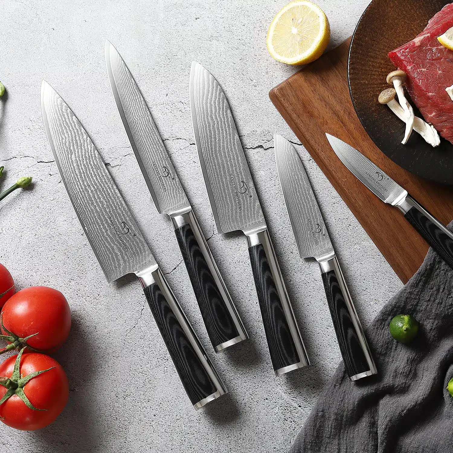 Most Popular VG10 Damascus Steel 5 Pieces Chief Kitchen Knife Set with Micarta Handle