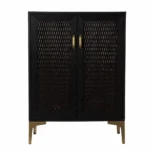 HMS Modern Rustic Bar Cabinet with Black Gold Finish and Faux Rattan Accents - Image 2