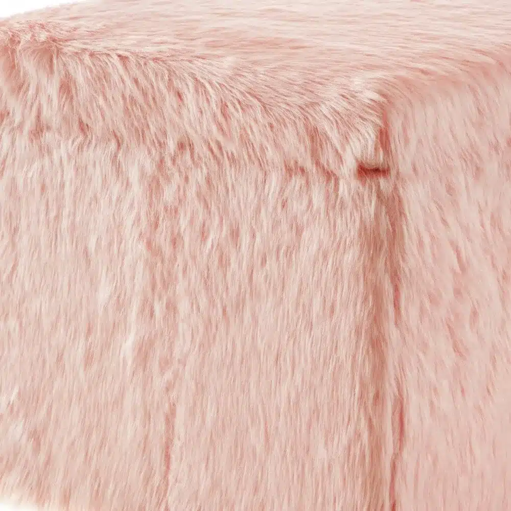 Goldoma 18" Blush Faux Fur Storage Ottoman – Foldable Foot Rest with Hidden Storage