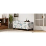 Goldoma floral storage ottoman with soft close hinges in blue floral pattern on neutral fabric