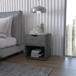 Elliott light gray nightstand with drawer and open shelf for bedside storage