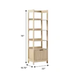 FCJ Oak Transitional Narrow Bookshelf with Drawer for Home Office Workshop Living Room Melamine Wood Style for Book Storage