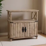 Rustic Wooden Storage Cabinet with Doors and Shelves 31.5 W x 31.75 H Living Room Kitchen Sideboard Cabinet - Image 2