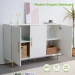 3-Door Large Storage Modern Eco-Friendly Sideboard with Gold Handles for Kitchen Dining Living Rooms-White Buffet Cabinet - Image 4