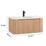 USA Free Shipping Modern Floating Bathroom Vanity Cabinet Natural Wood Wall Mounted Bathroom Vanity with Drawer – side view