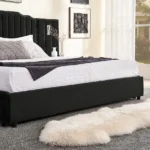 Goldoma Modern Adjustable King Size Upholstered Bed Frame with Velvet Fabric Vertical Stripe Design – top view