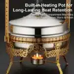 7L/7.4Qt Stainless Steel Buffet Warmer, 42cm/16.5in, 3-Color Carved Chafing Dish with Heating Stove – side view