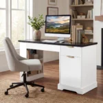 Modern Solid Wood Fluted Office Desk Storage Cabinet Drawers Eco-Friendly Adjustable Height Computer Writing Desk Power