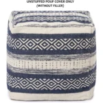 Goldoma handwoven cotton unstuffed boho pouf cover in indigo on a light background