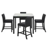 Modern Rectangular Solid Wood Dining Table with Marble Accents in black and gray