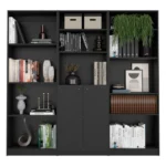 HMS 71 Black Five-Tier Oak Bookshelf with Two Doors Minimalist Design for Home Office Living Room or Workshop – side view