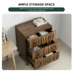 Modern 3-drawer wooden dresser with lacquer finish in walnut color, ideal for bedroom storage