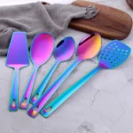 1PC Rainbow Stainless Steel Nonstick Kitchen Utensils Cooking Tool Long Serving Sets Scoop Spoon Fork Turner Ladle Cake