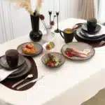 16 Pc Beige Modern Reactive Glaze Stoneware Set Market Popular Kitchen Ceramic Sets Ceramic Coffee Mug Dinnerware Sets