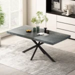 Goldoma expandable retro dining table grey carole top black embossed center plate rectangular stretch table