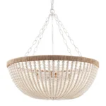 Bohemia Wood Beaded Chandelier Farmhouse Rustic Pendant Light for Bedroom Kitchen Island Dining Living Room White, Dia 22