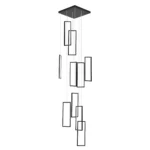 Modern 10-Light Dimmable LED Chandelier, Black Rectangle Pendant Light with Remote for High Ceilings, Staircase, Foyer,