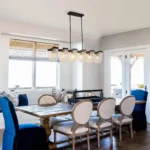 48" 6-Light Farmhouse Kitchen Island Light, Black Vintage Linear Chandelier with Adjustable Metal & Crystal Fixture for