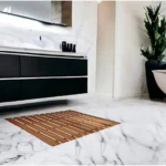 Premium 25" Teak Memory Foam Bath Mat with Anti-Slip TPR Modern Design Solid Pattern for Home Bathroom Use