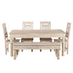 Goldoma 60 inch white solid wood dining table with distressed finish in a modern farmhouse dining room