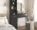 Modern black makeup vanity desk with multi-layer storage and mirror