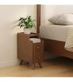 Narrow Solid Walnut Wood Nightstand with 3 Drawers – side view