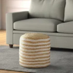 boho pouf ottoman - Goldoma 18 inch natural and white jute blend cylinder striped pouf ottoman