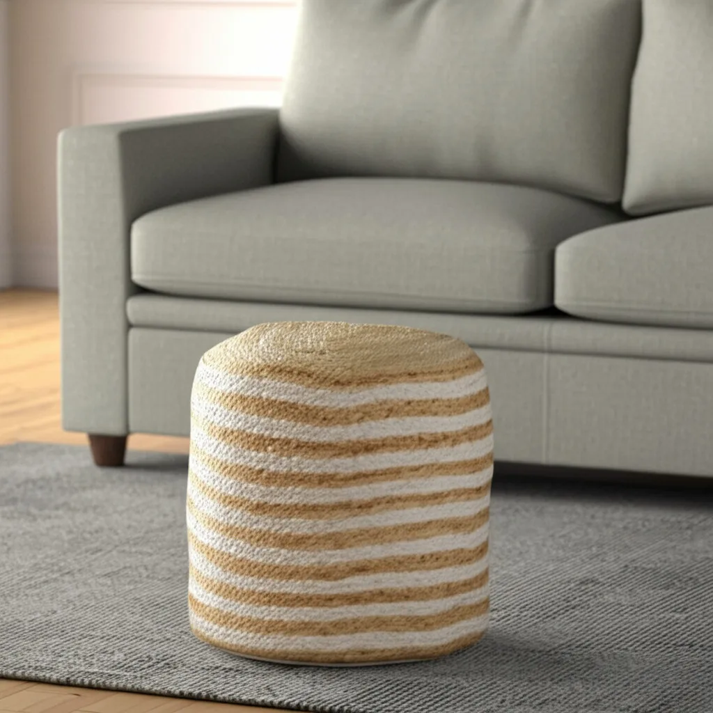 He07bea865b0c4a5d9ecd4829ebef6e36w.webp boho pouf ottoman - Goldoma 18 inch natural and white jute blend cylinder striped pouf ottoman