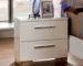 Modern white nightstand with drawers glossy lacquer chrome handles