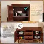 OE HOME 47.3" Mid Century Modern Sideboard Buffet Cabinet MDF Frame Legs Wooden Handles 2 Doors 3 Drawers-Kitchen/Dining