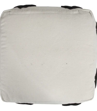 Goldoma 18-inch white cotton geometric pouf ottoman with storage - modern foot stool and extra seating for small spaces
