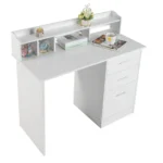 110*50*95cm Particleboard Paste Triamine Desktop Storage Layer Three Drawers Computer Desk White Wood Grain – top view